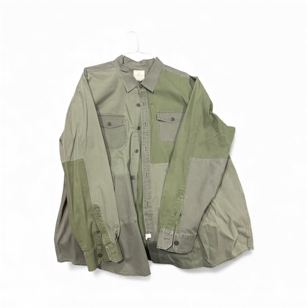American Eagle Outfitters Olive Green Color Block Casual Button Down Shirt